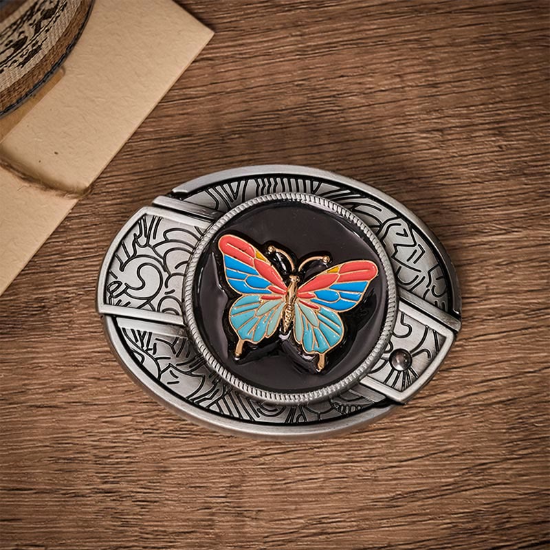 Colorful Butterfly DIY Hidden Folding Knife Buckle Leather Belt - image 10