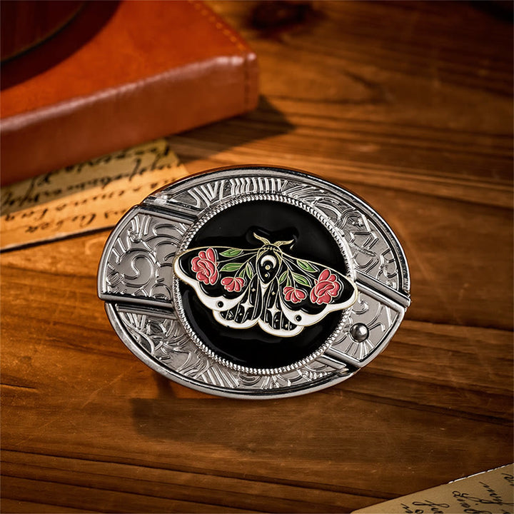 Rose Moth Gothic DIY Hidden Folding Knife Buckle Leather Belt - Rose Moth - Without Belt - Not Included Belt - image 0