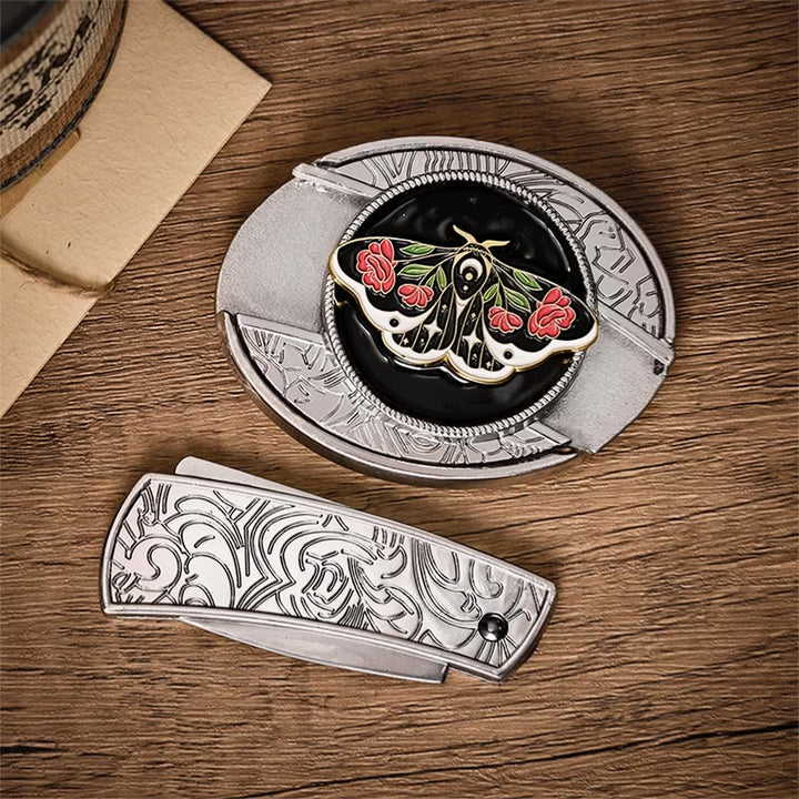Rose Moth Gothic DIY Hidden Folding Knife Buckle Leather Belt - image 10