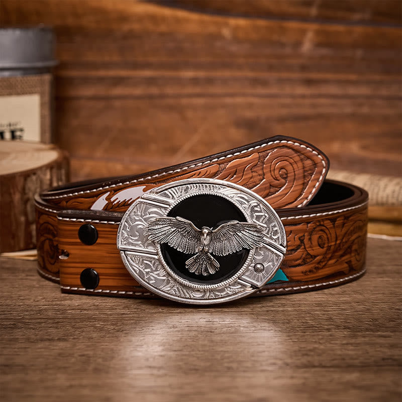 Black Freedom Eagle DIY Hidden Folding Knife Buckle Leather Belt - Eagle - Brown Feather Belt - 40 - image 7