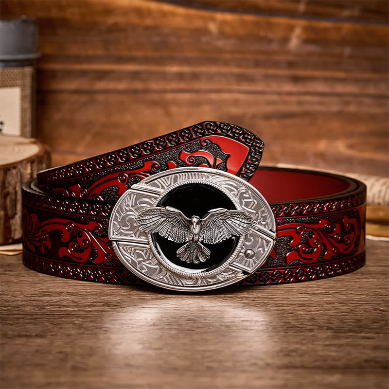 Black Freedom Eagle DIY Hidden Folding Knife Buckle Leather Belt - Eagle - Brown Carved Belt - 42 - image 6