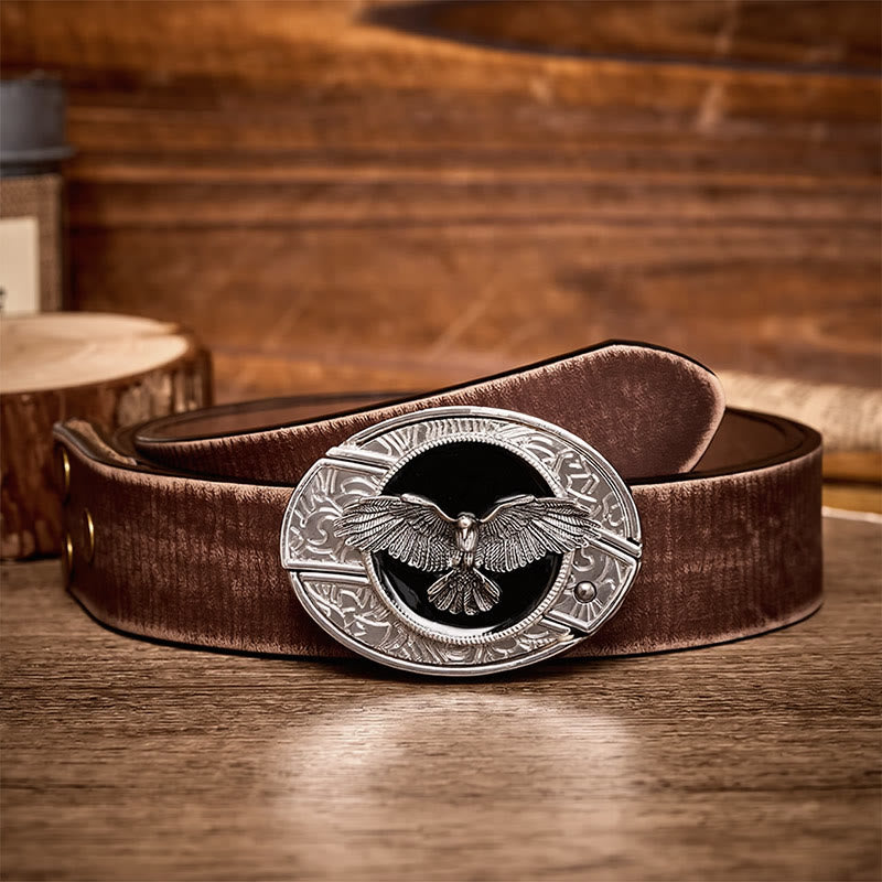 Black Freedom Eagle DIY Hidden Folding Knife Buckle Leather Belt - Eagle - Brown Distressed Belt - 42 - image 5