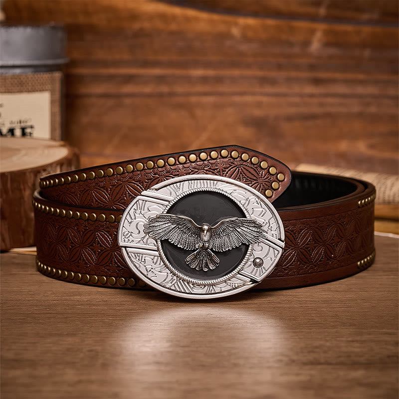 Black Freedom Eagle DIY Hidden Folding Knife Buckle Leather Belt - Eagle - Brown Rivet Belt - 42 - image 4