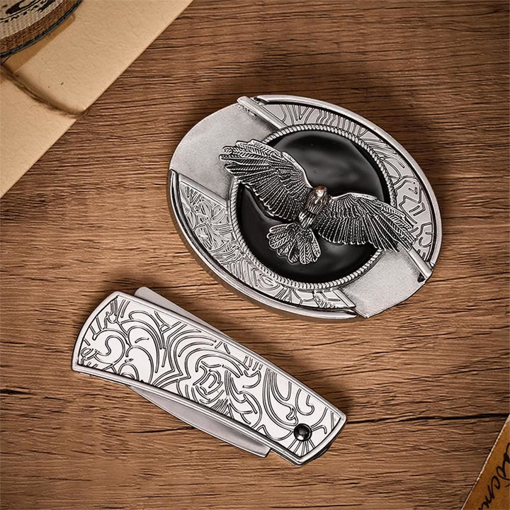 Black Freedom Eagle DIY Hidden Folding Knife Buckle Leather Belt - image 9
