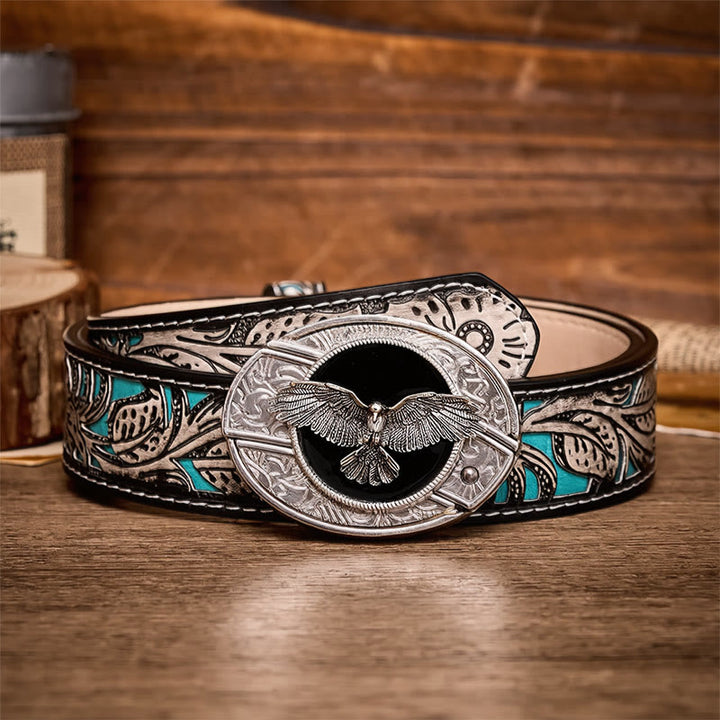Black Freedom Eagle DIY Hidden Folding Knife Buckle Leather Belt - Eagle - Gray Floral Belt - 42 - image 8