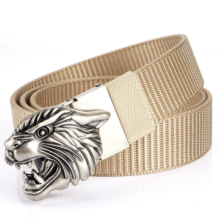 Men's Roaring Tiger Head Nylon Belt - Beige / Silver - 48" - image 21