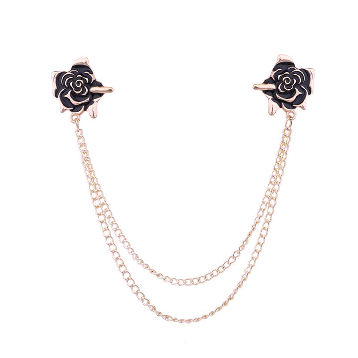 Rose Thorn Gothic Collar Chain Brooch For Shirt - Black & Gold - image 6