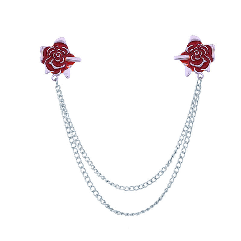 Rose Thorn Gothic Collar Chain Brooch For Shirt - Red & Silver - image 10