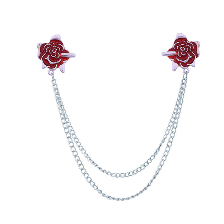 Rose Thorn Gothic Collar Chain Brooch For Shirt - Red & Silver - image 10