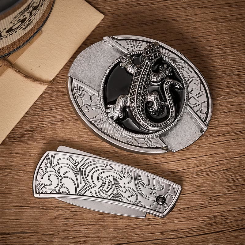 Desert Lizard DIY Hidden Folding Knife Buckle Leather Belt - image 9