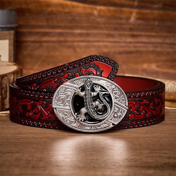 Desert Lizard DIY Hidden Folding Knife Buckle Leather Belt - Lizard - Brown Carved Belt - 42 - image 6