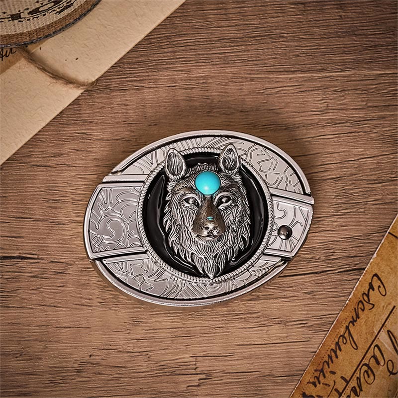 Turquoise Wolf DIY Hidden Folding Knife Buckle Leather Belt - image 10