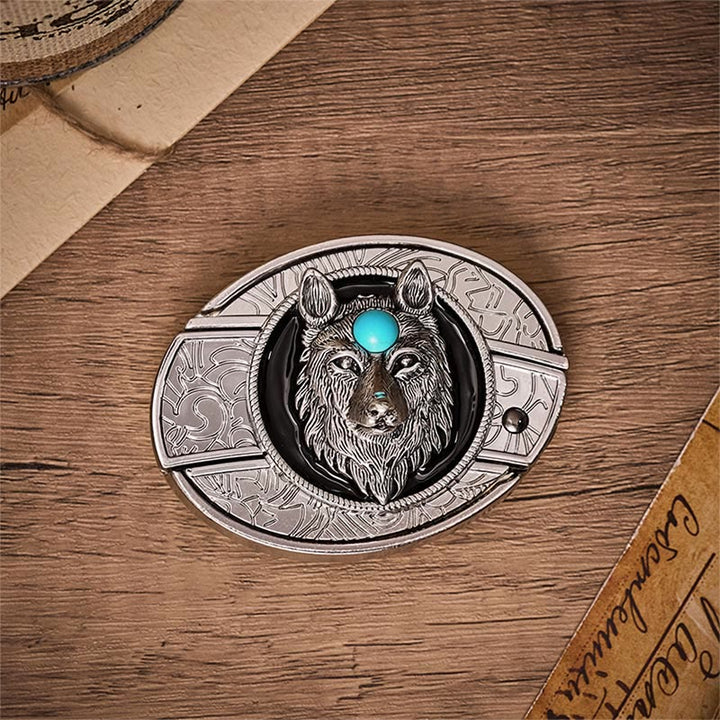 Turquoise Wolf DIY Hidden Folding Knife Buckle Leather Belt - image 10