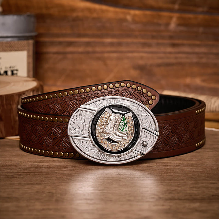 Boots & Horseshoe DIY Hidden Folding Knife Buckle Leather Belt - Boots & Horseshoe - Brown Rivet Belt - 42 - image 4