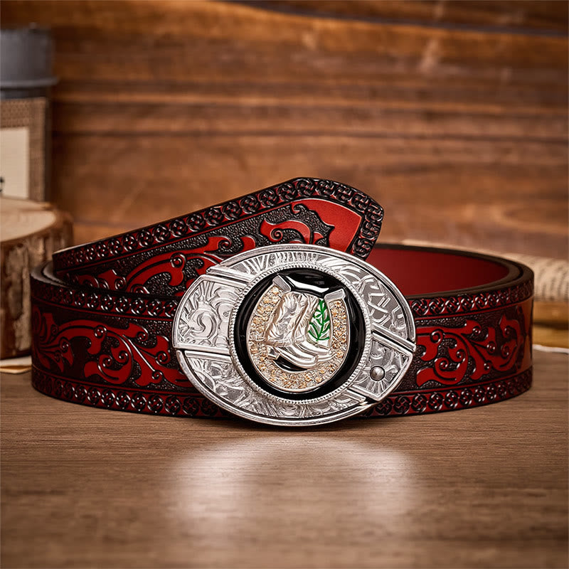 Boots & Horseshoe DIY Hidden Folding Knife Buckle Leather Belt - Boots & Horseshoe - Brown Carved Belt - 42 - image 6