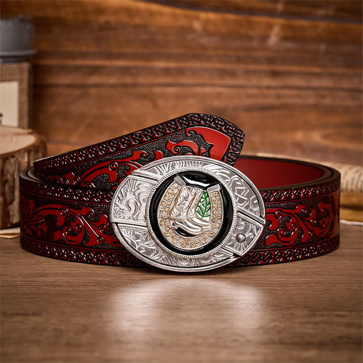 Boots & Horseshoe DIY Hidden Folding Knife Buckle Leather Belt - Boots & Horseshoe - Brown Carved Belt - 42 - image 6