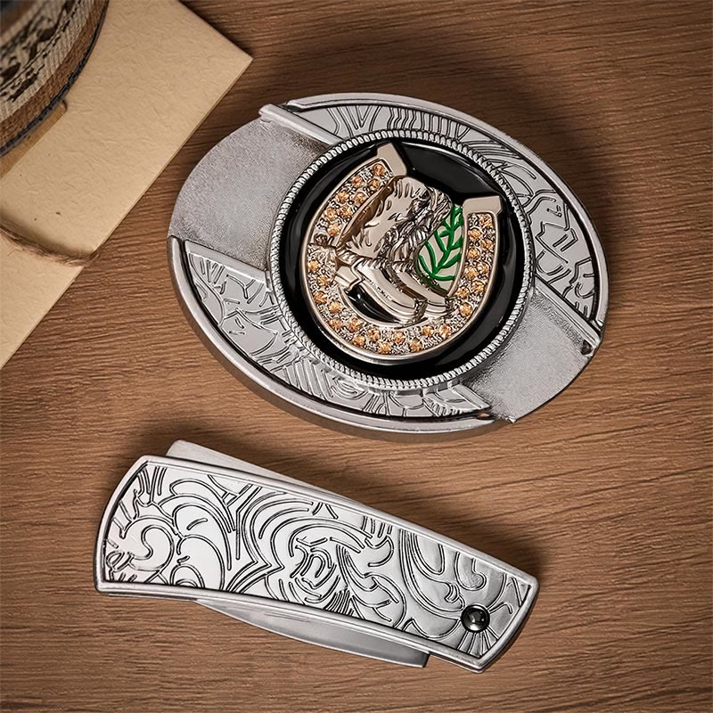 Boots & Horseshoe DIY Hidden Folding Knife Buckle Leather Belt - image 9