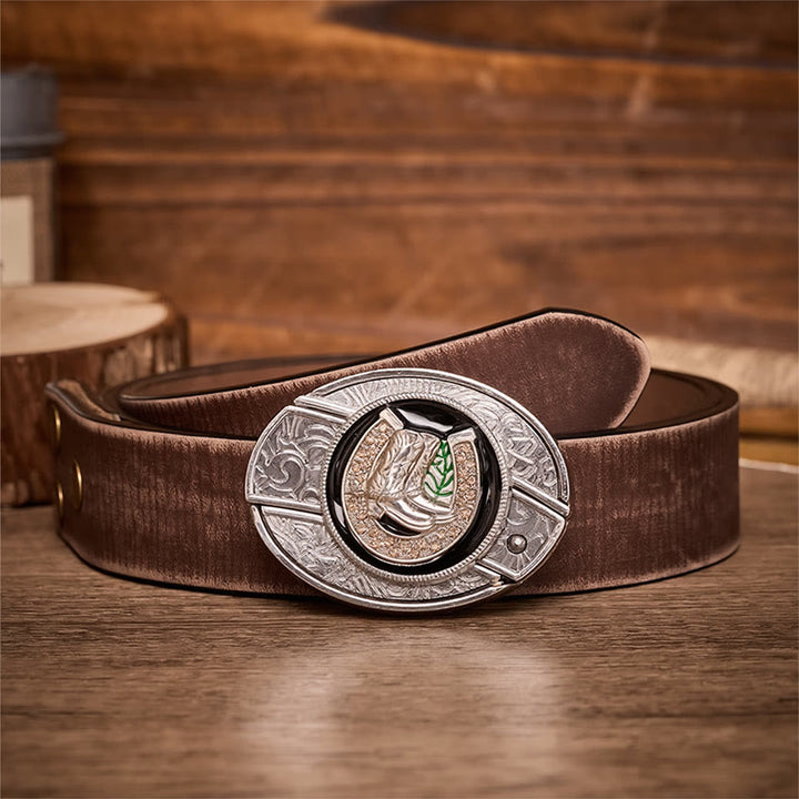 Boots & Horseshoe DIY Hidden Folding Knife Buckle Leather Belt - Boots & Horseshoe - Brown Distressed Belt - 42 - image 5