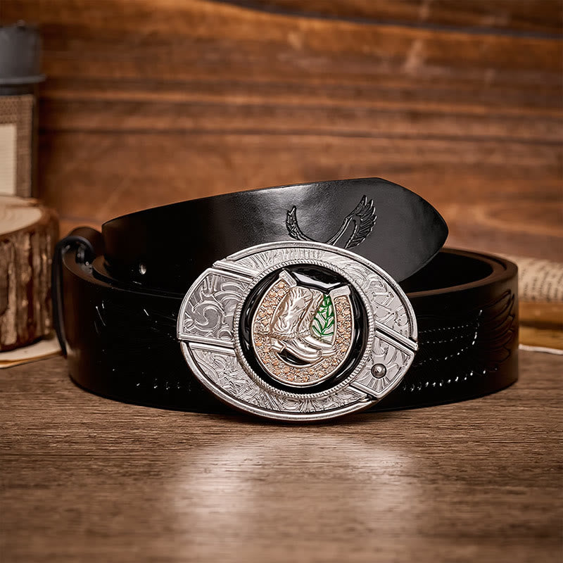 Boots & Horseshoe DIY Hidden Folding Knife Buckle Leather Belt - Boots & Horseshoe - Black Embossed Eagle Belt - 42 - image 2
