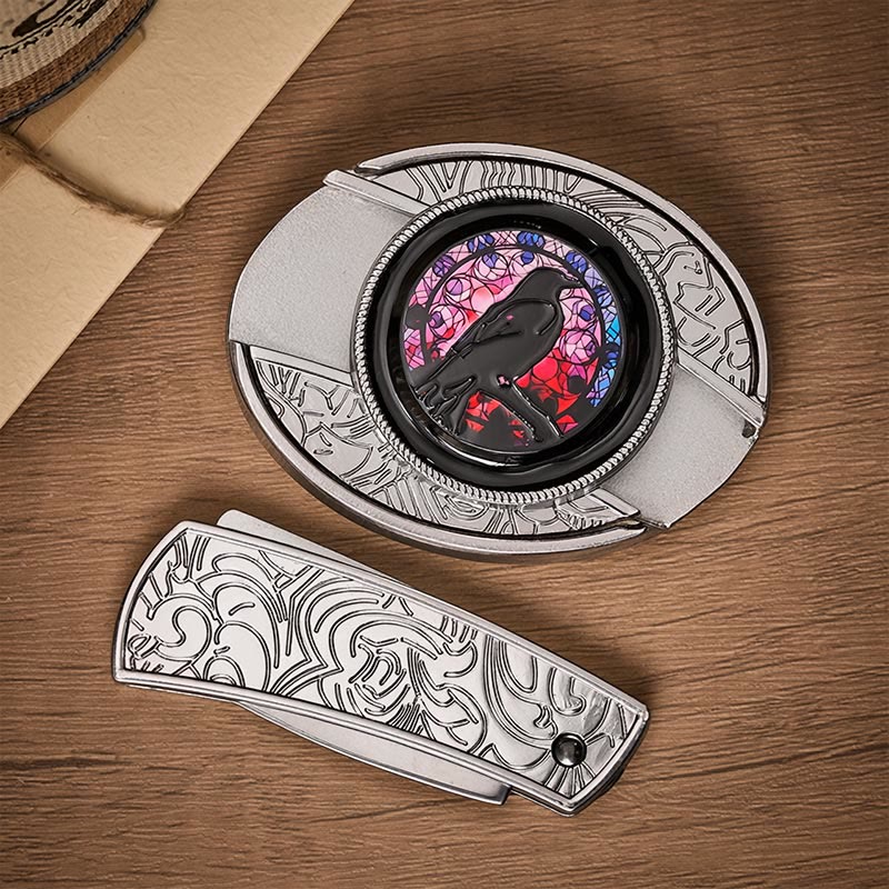 Witchy Raven DIY Hidden Folding Knife Buckle Leather Belt - image 9