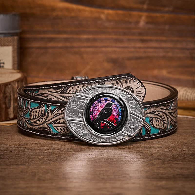 Witchy Raven DIY Hidden Folding Knife Buckle Leather Belt - Raven - Gray Floral Belt - 42 - image 8