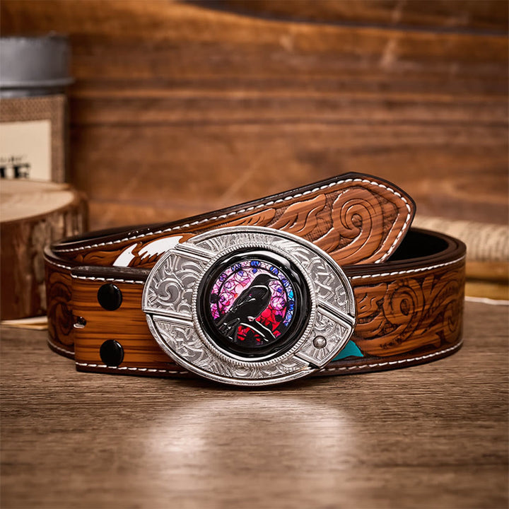 Witchy Raven DIY Hidden Folding Knife Buckle Leather Belt - Raven - Brown Feather Belt - 40 - image 7