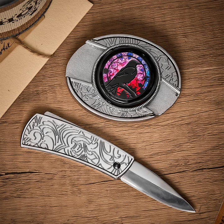 Witchy Raven DIY Hidden Folding Knife Buckle Leather Belt - image 1