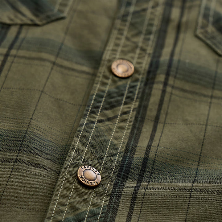 Men's Vintage Plaid Shirt With Chest Flap Pockets - image 8