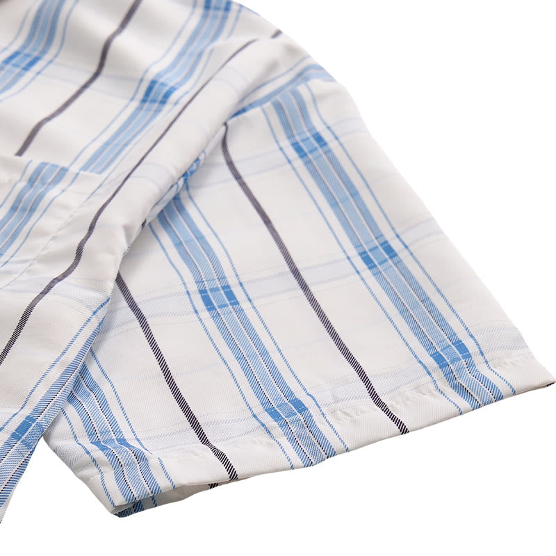 Classic Cream Base Stripe Plaid Shirt For Daily Office Wear - image 10