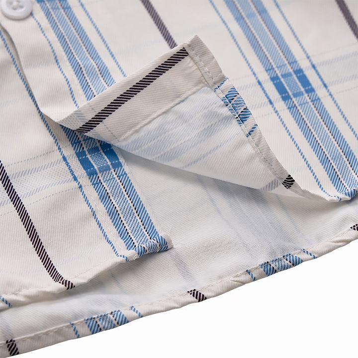 Classic Cream Base Stripe Plaid Shirt For Daily Office Wear - image 9