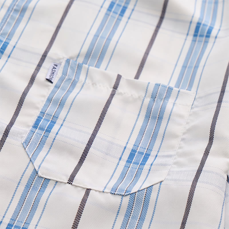 Classic Cream Base Stripe Plaid Shirt For Daily Office Wear - image 7