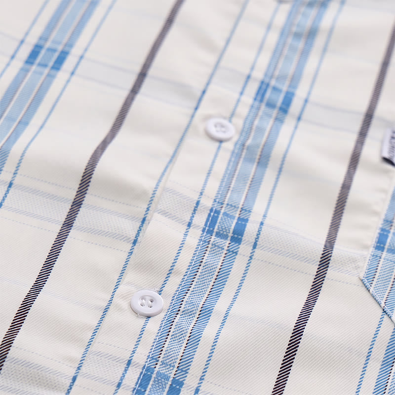 Classic Cream Base Stripe Plaid Shirt For Daily Office Wear - image 8