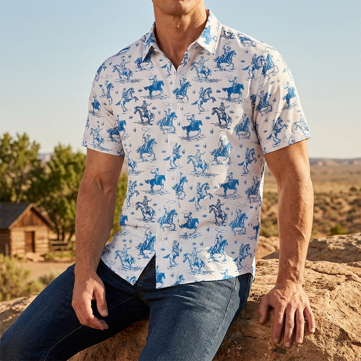 Blue & White Ride Into Style Classic Cowboy Charm Shirt - Blue & White - 3XL - image 0
