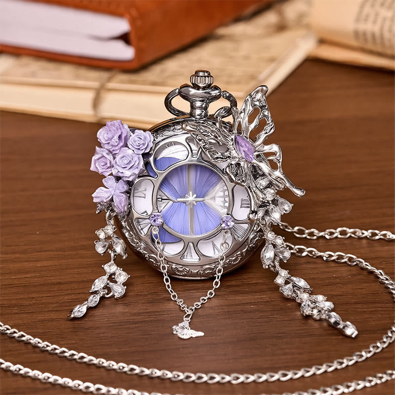 Lavender Butterfly Secret Garden Handmade Pocket Watch - Style #2 - image 1