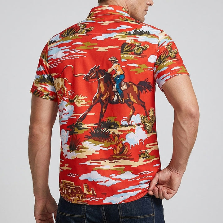 Red Wild West Desert Cowboy & Cactus Art Print Shirt - image 2