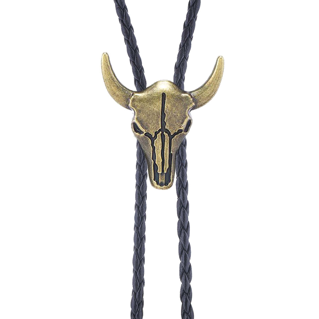 Vintage Cowboy Bronze Bull Skull Bolo Tie - image 2