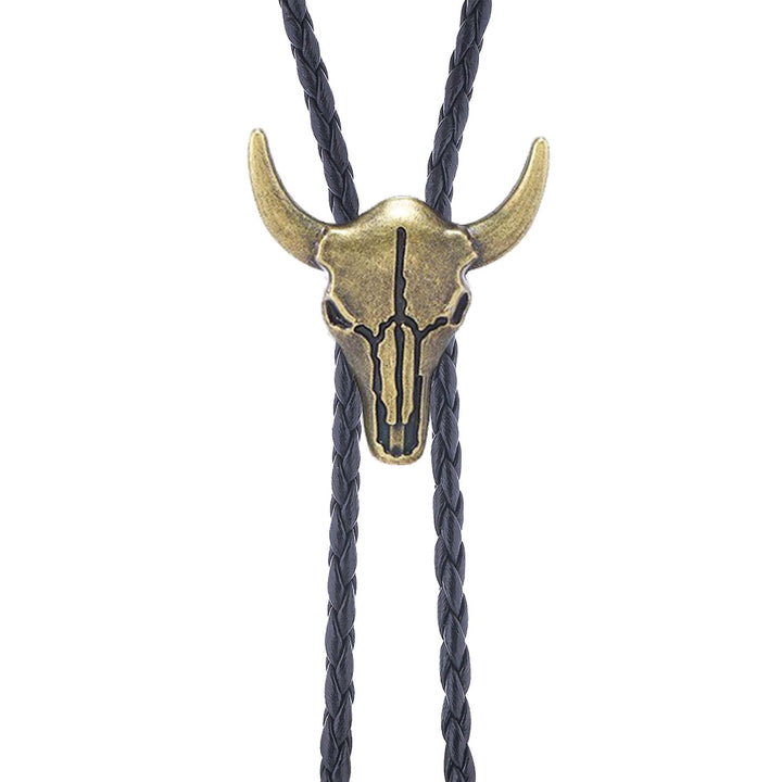 Vintage Cowboy Bronze Bull Skull Bolo Tie - image 2