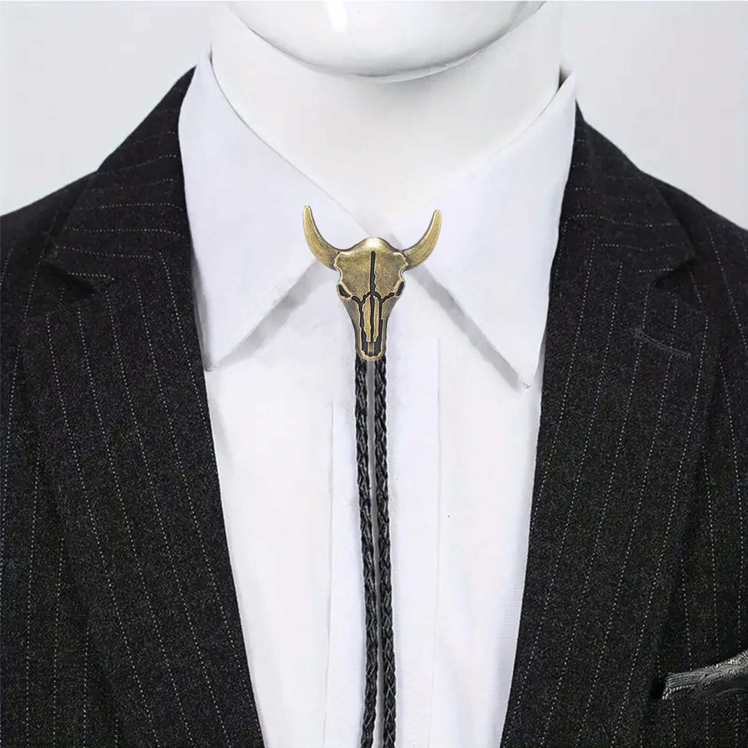 Vintage Cowboy Bronze Bull Skull Bolo Tie - image 0