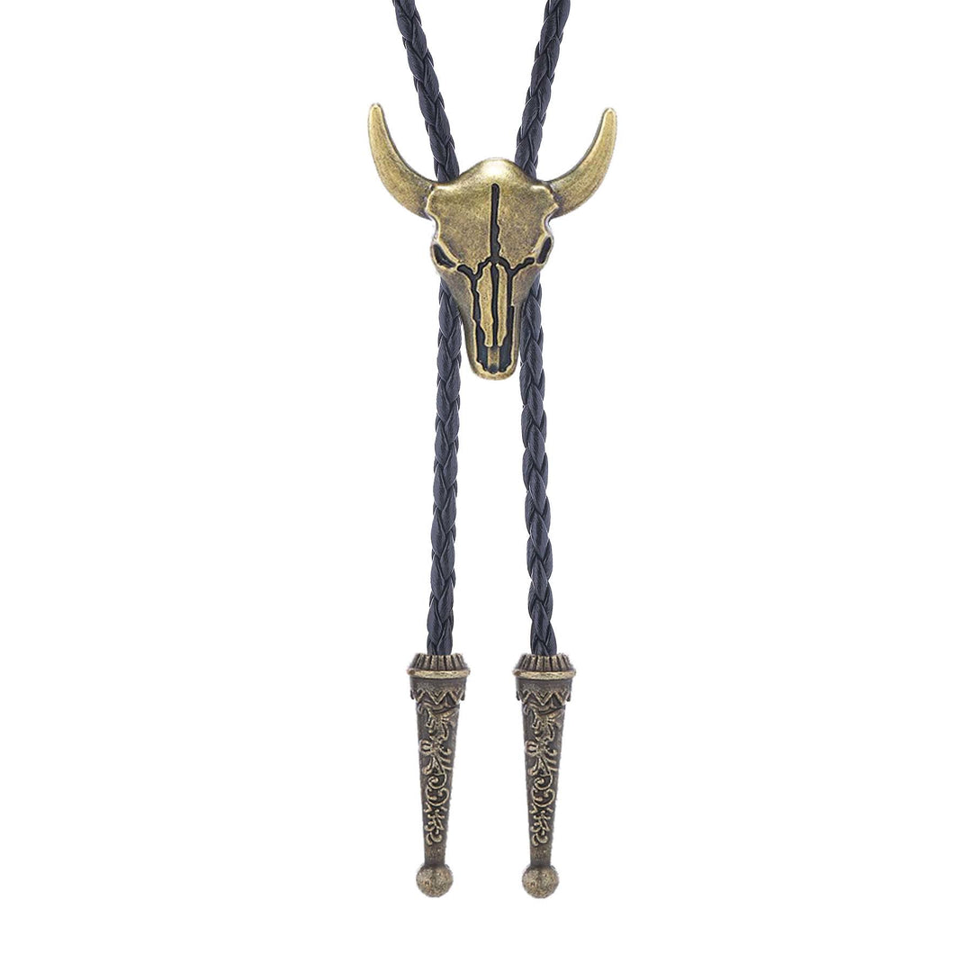Vintage Cowboy Bronze Bull Skull Bolo Tie - Bronze - image 3