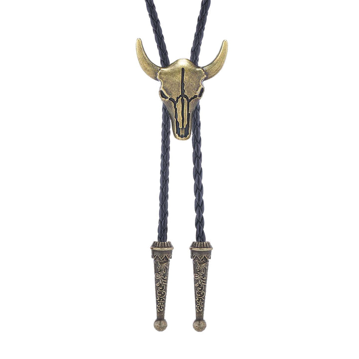 Vintage Cowboy Bronze Bull Skull Bolo Tie - Bronze - image 3
