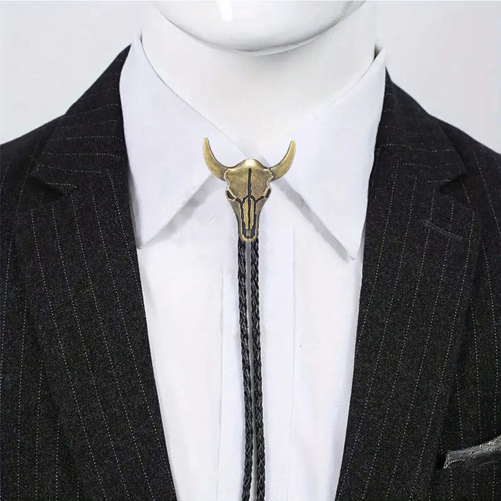 Vintage Cowboy Bronze Bull Skull Bolo Tie - image 0
