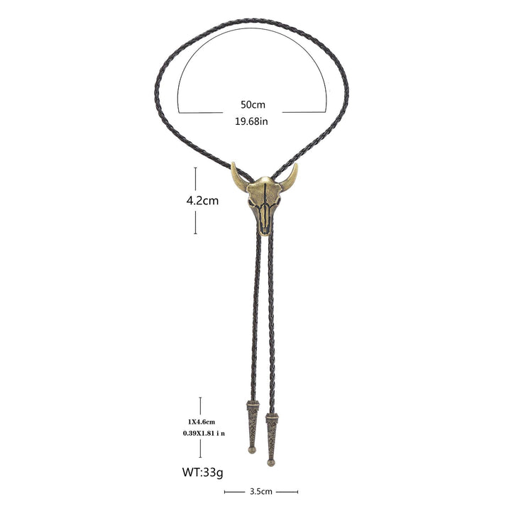 Vintage Cowboy Bronze Bull Skull Bolo Tie - image 5