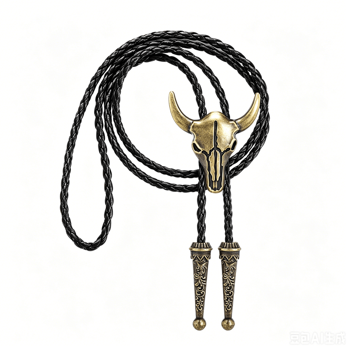 Vintage Cowboy Bronze Bull Skull Bolo Tie - image 4