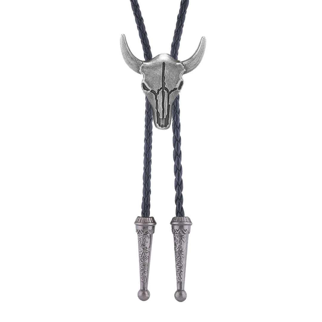 Vintage Cowboy Bronze Bull Skull Bolo Tie - Silver - image 7