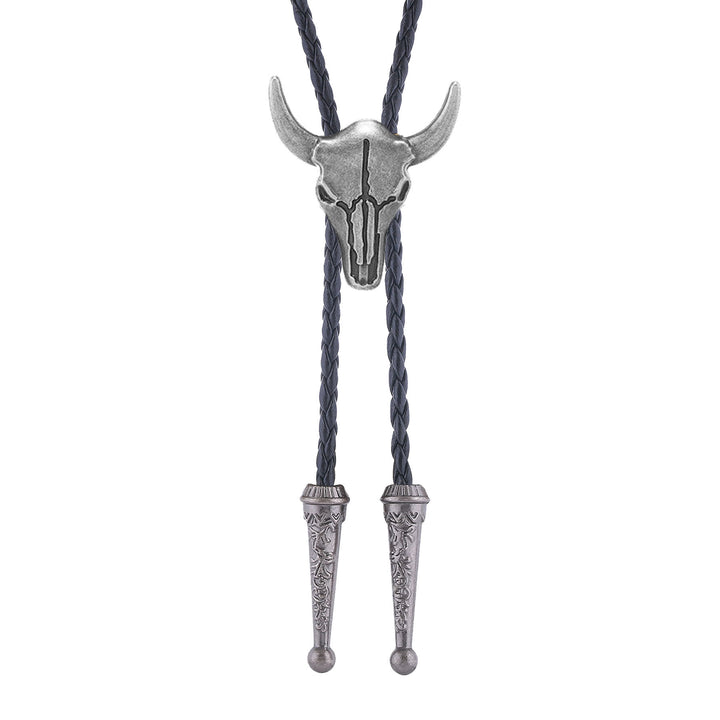 Vintage Cowboy Bronze Bull Skull Bolo Tie - Silver - image 7