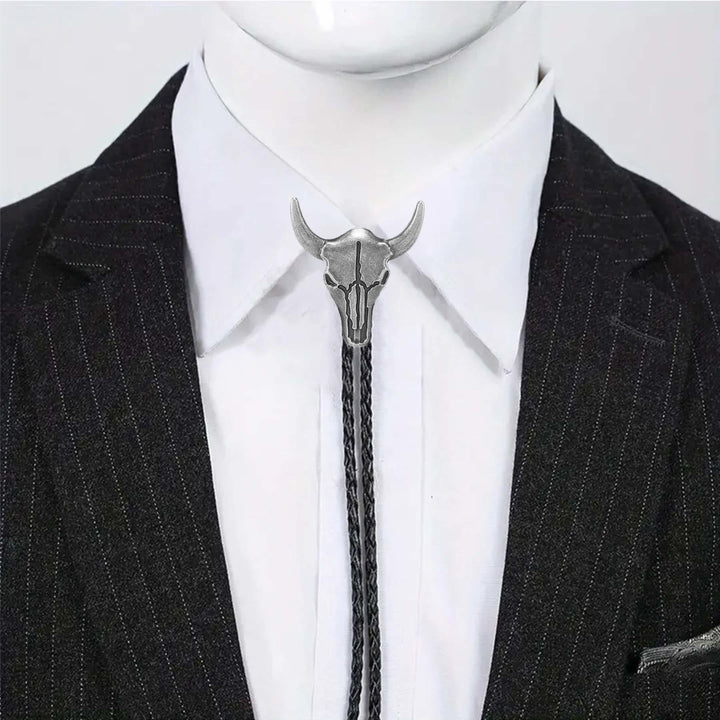 Vintage Cowboy Bronze Bull Skull Bolo Tie - image 1