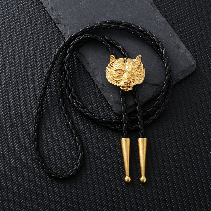 Western Retro Tiger Head Metal Bolo Tie - Golden - image 1