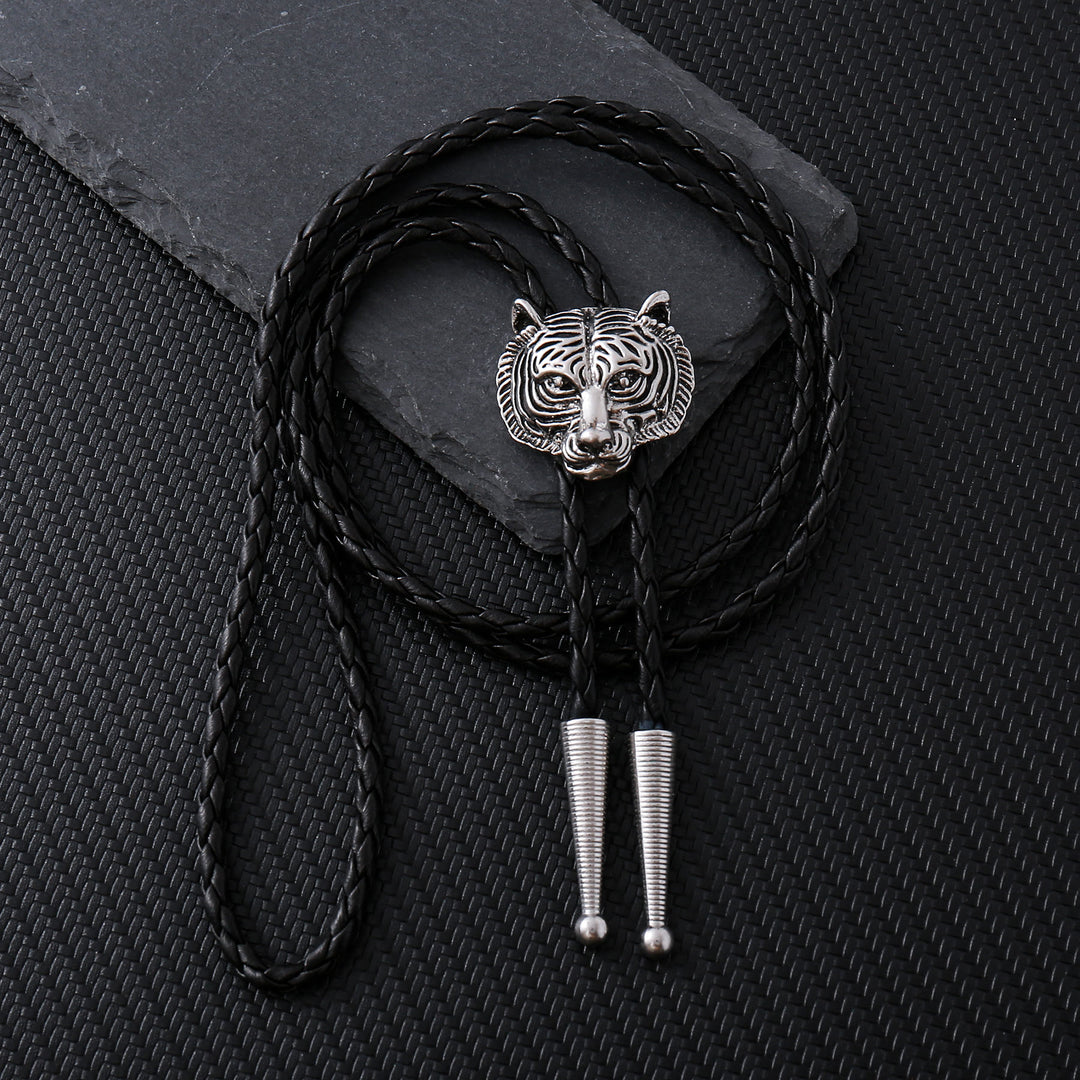 Western Retro Tiger Head Metal Bolo Tie - Silver - image 0