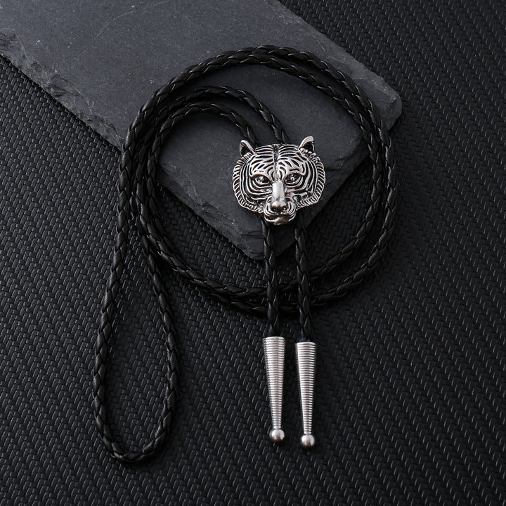 Western Retro Tiger Head Metal Bolo Tie - Silver - image 0