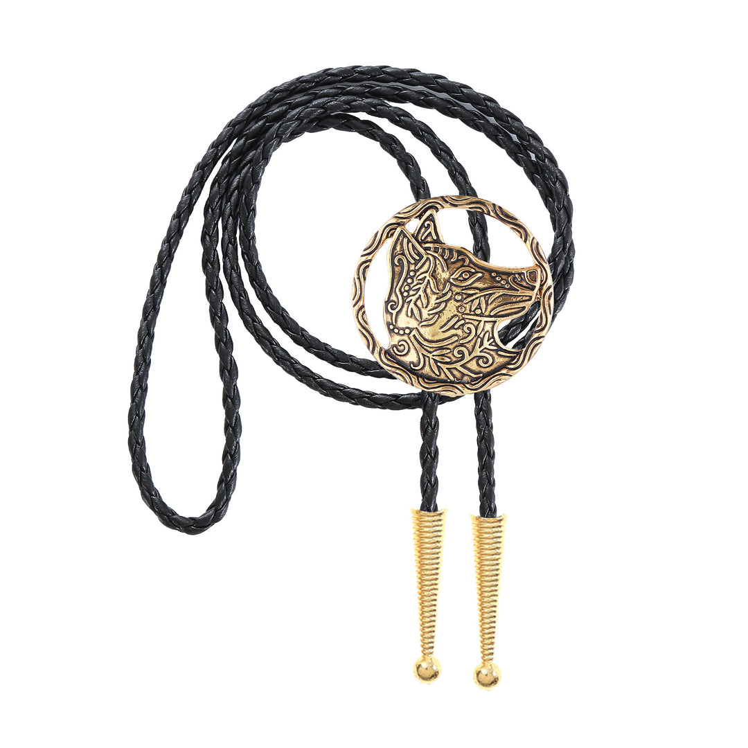 Vintage Antique Gold Hollow Wolf Head Bolo Tie - image 6